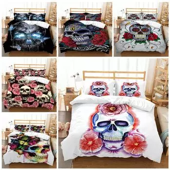 Комплект постельного белья с цветочным черепом и черепом на Хэллоуин, пододеяльник и наволочка, двуспальная кровать/двуспальная кровать в полном размере, украшение для дома в Австралии/ЕС/США Baby 100x135cm