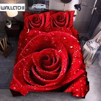 Комплект постельного белья с цветочным принтом King Microfiber Red Rose Blossom Flower Комплект постельного белья Red Botanical Покрывало для пододеяльника Romantic Quilt Cover EU single(135x200cm)