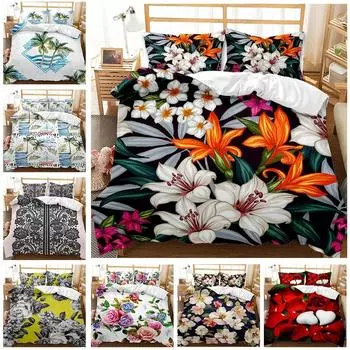 Комплект постельного белья с цветочным рисунком, весенний пасторальный цветочный ботанический букет поле природа тематика арт мягкий полиэстер комплект постельного белья EU Single 135x200cm
