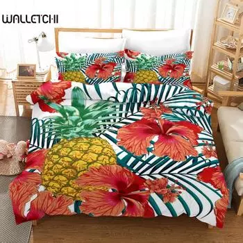 Комплект постельного белья с цветочным принтом Комплект постельного белья с цветочным принтом Тропические цветы Листья для детей-подростков Полиэстер Двуспальное одеяло Queen King EU single(135x200cm)