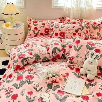 Комплект постельного белья с цветочным принтом для взрослых и детей, пододеяльник + простыня + 2 наволочки, двуспальная кровать размера Queen King, полный комплект постельного белья 20 размеров AU-Sigle150x200 4pcs