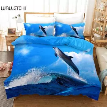 Комплект постельного белья с дельфинами, комплект постельного белья с 3D-принтом «Прыгающие дельфины», полиэстер, тема морских животных для подростков, двуспальное одеяло размера «king-size» EU single(135x200cm)