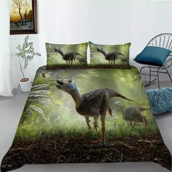 Комплект постельного белья с динозавром King Size Jurassic Age T-Rex Raptor, чехол с наволочкой для детской спальни, комплект постельного белья из полиэстера 70x133cm 2pcs