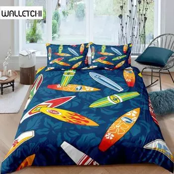 Комплект постельного белья с доской для серфинга, комплект постельного белья с тематикой серфинга, экстремальные виды спорта, игры, синий океан, мультяшный стиль, комплект постельного белья с застежкой-молнией EU single(135x200cm)