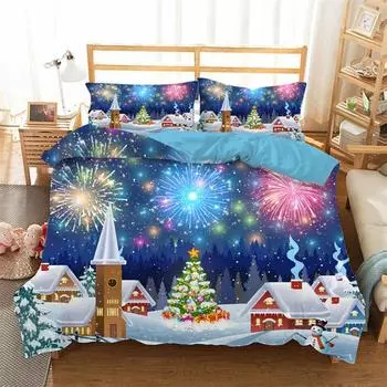 Комплект постельного белья с фейерверками, разноцветные огни, пододеяльник, празднование Рождества, тематическое одеяло, королева, для взрослых, подростков, детей, декор 135x200cm 2pcs