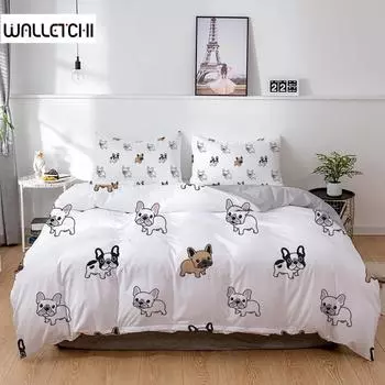 Комплект постельного белья с французским бульдогом, детское постельное белье с рисунками щенков, милое пододеяльник и наволочка Kawaii для мальчиков и девочек EU single(135x200cm)