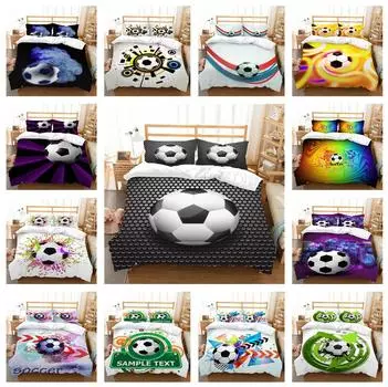 Комплект постельного белья с футбольным принтом, домашнее постельное белье Queen King, полноразмерная двуспальная кровать, пододеяльник и наволочка, домашнее постельное белье UK Single 135x200cm