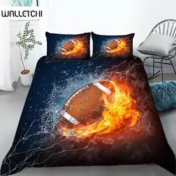 Комплект постельного белья с футбольным принтом для мальчиков-подростков, спортивный комплект постельного белья с футбольной тематикой, двуспальный чехол из полиэстера размера «king-size», стеганое покрывало EU single(135x200cm)