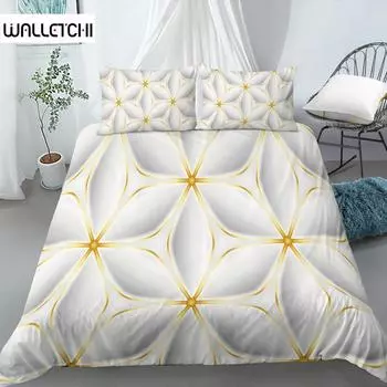 Комплект постельного белья с геометрическим узором King Size, белый, золотой оттенок, комплект постельного белья в стиле бохо, мягкий пододеяльник с наволочкой, двойной пододеяльник EU single(135x200cm)