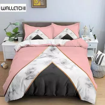 Комплект постельного белья с геометрическим узором, односпальный пододеяльник в скандинавском стиле, размер King, микрофибра, розовый, белый, черный, полосатый узор, мягкий комплект постельного белья EU single(135x200cm)