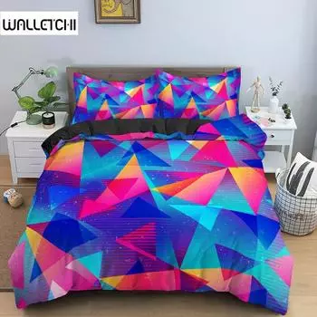 Комплект постельного белья с геометрическим узором в стиле ретро, современный цвет, неоновый королевский пододеяльник, наволочка, 2/3 шт., психоделический комплект постельного белья из полиэстера EU single(135x200cm)