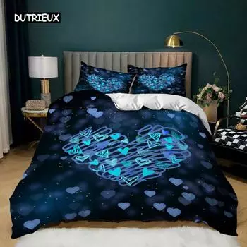 Комплект постельного белья с изображением сердечек для девочек, комплект постельного белья с изображением сердечек для девочек, подарок на День святого Валентина, микрофибра, королева, размер King, пододеяльник 150x200cm 3pcs