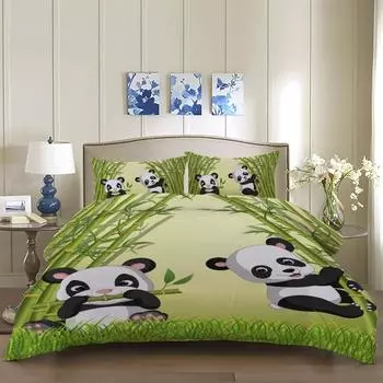 Комплект постельного белья с изображением животных в виде панды в 3D, односпальная кровать, двуспальная кровать, комплект покрывал, роскошная бамбуковая кровать, двуспальная кровать, одежда для взрослых EU single(135x200cm)