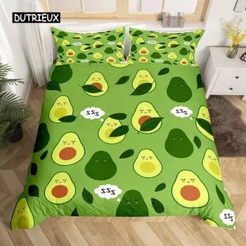 Комплект постельного белья с изображением авокадо для детей Комплект постельного белья Kawaii Милые фрукты Покрывало для одеяла Твин Размер Тропический ботанический мультяшный пододеяльник EU single(135x200cm)