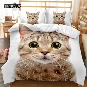 Комплект постельного белья с изображением кота Крутой кот в шляпе с острыми глазами Комплект постельного белья для близнецов с изображением животных Постельное белье размера Queen King Полиэстеровый чехол-одеяло US Queen(228x228cm)