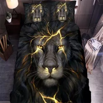 Комплект постельного белья с изображением животных, размер Queen, полиэстер, молния, лев, серый, черный, мягкий комплект постельного белья для мальчиков-подростков, мужчин EU Single 135x200cm