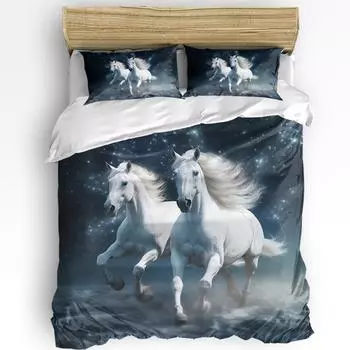 Комплект постельного белья с изображением лошадей для спальни, кровати, дома, абстрактные жеребцы, простой дизайн, конное животное, пододеяльник, наволочка EU single(135x200cm)