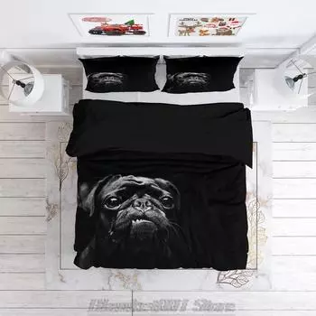 Комплект постельного белья с изображением мопса, пододеяльник для щенка, 2/3 шт., постельное белье с наволочкой, пододеяльники для взрослых и подростков, двуспальные комплекты для домашних животных EU single(135x200cm)