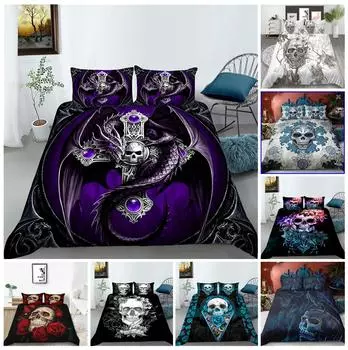 Комплект постельного белья с изображением головы черепа, удобный пододеяльник с принтом черепа 3/2, супермягкое дышащее постельное белье из микрофибры на молнии DE 100x135cm