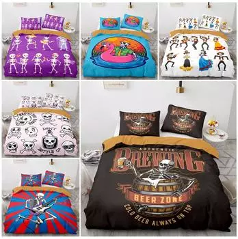 Комплект постельного белья с изображением черепа и черепа, пододеяльник, наволочка, домашний комплект постельного белья, AU/EU/US, полноразмерная односпальная/двуспальная кровать Baby 100x135cm