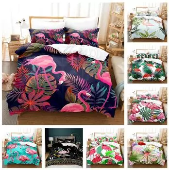 Комплект постельного белья с изображением фламинго, 3D-цифровая печать, пуховое пододеяльник, пододеяльник для спальни и наволочка, односпальная/двуспальная кровать, полноразмерная домашняя одежда Baby 100x135cm