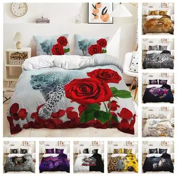 Комплект постельного белья с изображением животных джунглей, пододеяльник свирепый зверь, 2/3 шт., EU135 * 200, для спальни для мальчиков, быстросохнущее, мягкое, на молнии, украшение для дома Baby 100x135cm