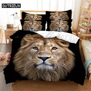 Комплект постельного белья с изображением льва 3D Queen Bedding Duvet Cover Set Bedding Bed Cover Cotton Queen Bed Cover Set Bed Set Bedding EU single(135x200cm)&set