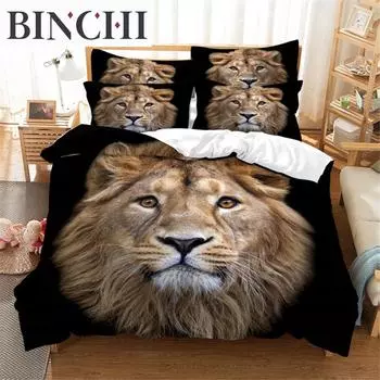 Комплект постельного белья с изображением льва 3D Queen Bedding Duvet Cover Set Bedding Bed Cover Cotton Queen Bed Cover Set Bed Set Bedding EU single(135x200cm)&set