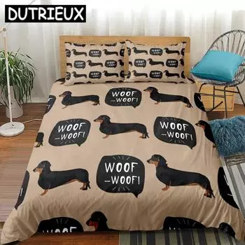 Комплект постельного белья с изображением мультяшного питомца, таксы, сосиски, собаки, пододеяльник, милый детский пододеяльник для подростков, серо-коричневый покрывало для кровати, домашний текстиль для собак EU Double(200x200cm)