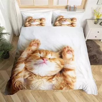 Комплект постельного белья с изображением кота, красочные домашние кошки для детей, мальчиков, девочек, подростков, милый котенок, пододеяльник, 3D-подарок в виде животного, украшение для комнаты с застежкой-молнией 140x210cm 2pcs
