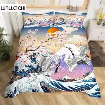 Комплект постельного белья с изображением цветущей японской вишни, набор пододеяльников с изображением пейзажа, стильный комплект, покрывало из полиэстера, художественное одеяло, покрывало для спальни EU single(135x200cm)