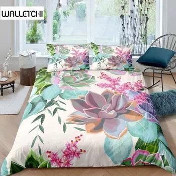 Комплект постельного белья с изображением суккулентов, пододеяльник с экзотическими цветами, размер Twin для детей, мальчиков и девочек, полиэстеровый пододеяльник с изображением веток и листьев и цветов EU single(135x200cm)