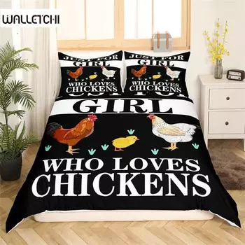 Комплект постельного белья с изображением курицы, королева, фермерское животное, пододеяльник, курица, петух, стеганое одеяло для девочек, подростков, женщин, декор спальни EU single(135x200cm)