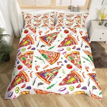 Комплект постельного белья с изображением пиццы, комплект постельного белья в деревенском стиле с изображением фруктов и овощей, 3 предмета для детей и подростков, декор спальни, постельное белье с изображением вкусной еды 218x177cm 86x70in