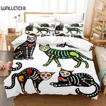 Комплект постельного белья с изображением мультяшного кота, комплект постельного белья с 3D-принтом, комплект постельного белья размера «queen size», модный дизайн EU single(135x200cm)
