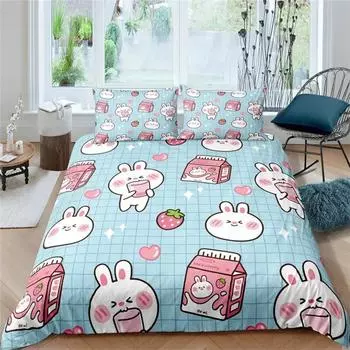 Комплект постельного белья с изображением милой собаки/кролика из мультфильма Nordic King Single Twin 90/135/150, покрывало 240220, пододеяльник для девочки, мальчика, ребенка, подростка, подарок 135X200cm-2pcs