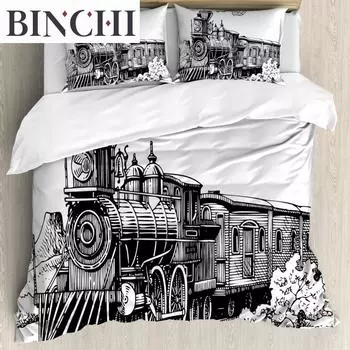 Комплект постельного белья с изображением парового двигателя, размер King, деревенский старый поезд в деревенском стиле, локомотив, деревянные вагоны, железная дорога, комплект постельного белья для мальчиков-подростков EU single(135x200cm)