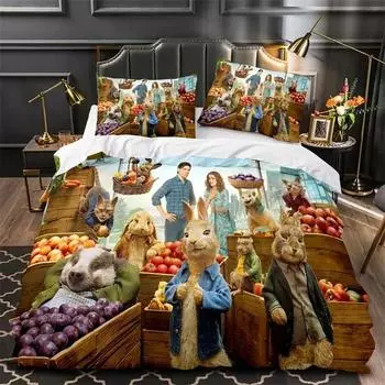 Комплект постельного белья с изображением кролика Питера с 3D-принтом, пододеяльник, одеяло, комплект постельного белья, наволочка, размер King Queen Twin для мальчиков и девочек 70x133cm 2pcs