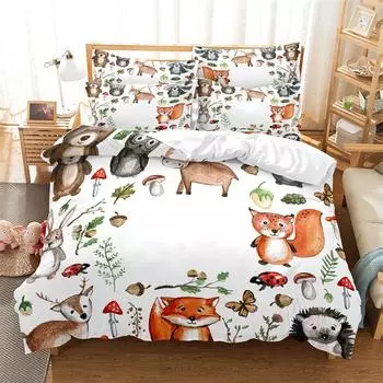 Комплект постельного белья с изображением лесных животных, комплект постельного белья с изображением животных, модный комплект постельного белья для детской спальни, комплект постельного белья с изображением мультфильмов EU single(135x200cm)