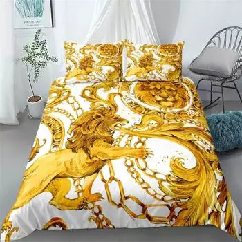 Комплект постельного белья с изображением льва, расписанного вручную, золотистого цвета, размера King Queen, двуспальная кровать ... односпальная кровать, комплект постельного белья 70x133cm 2pcs