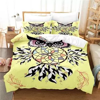 Комплект постельного белья с изображением совы из мультфильма, комплект постельного белья с 3D-принтом, комплект постельного белья размера «queen size», модный дизайн EU single(135x200cm)