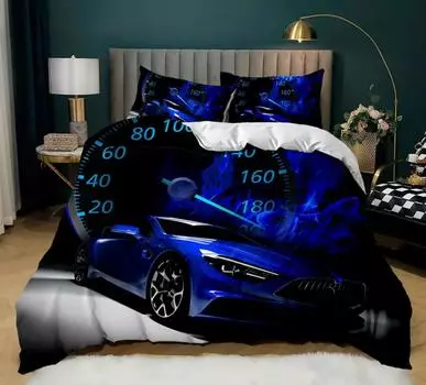 Комплект постельного белья с изображением гоночной машины, двойной размер, комплект пододеяльников с изображением горящего красного пламени, 3D-пододеяльник со спортивным автомобилем, 3 предмета постельного белья, пододеяльник King Duvet Cover Eu Single 1
