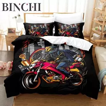 Комплект постельного белья с изображением мотоцикла, экстремального спорта, для мальчиков и девочек, гонщиков мотокросса, комплект постельного белья из полиэстера размера «king-size» 70x133cm 2pcs
