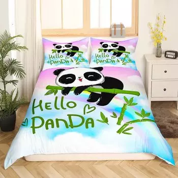 Комплект постельного белья с изображением мультяшной панды, милый комплект постельного белья с изображением диких животных Kawaii, комплект постельного белья размера «king-size» с наволочкой для детей и девочек EU single(135x200cm)