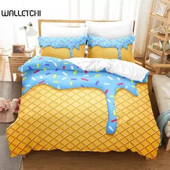 Комплект постельного белья с изображением мороженого, комплект пододеяльников, комплект постельного белья с 3D-печатью, комплект постельного белья размера «queen size», модный дизайн EU single(135x200cm)