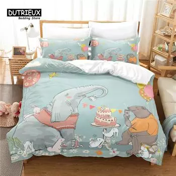 Комплект постельного белья с изображением животных из мультфильмов, комплект пододеяльников с изображением медведя-слона, мягкий, удобный, дышащий пододеяльник, для декора спальни и гостевой комнаты EU single(135x200cm)
