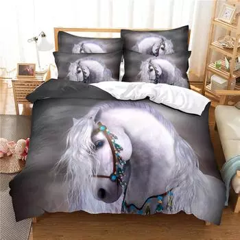 Комплект постельного белья с изображением лошади 3D Queen Bedding Duvet Cover Set Bedding Bed Cover Cotton Queen Bed Cover Set Bed Set Bedding EU single(135x200cm)