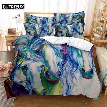 Комплект постельного белья с изображением лошади 3D Queen Bedding Duvet Cover Set Bedding Bed Cover Cotton Queen Bed Cover Set Bed Set Bedding 155x215cm 3pcs&set