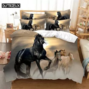 Комплект постельного белья с изображением лошади 3D Queen Bedding Duvet Cover Set Bedding Bed Cover Cotton Queen Bed Cover Set Bed Set Bedding EU single(135x200cm)&set