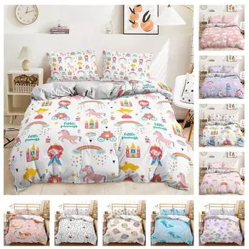 Комплект постельного белья с изображением животных из мультфильмов, пододеяльник для девочек, наволочка 2/3 шт., покрывало на двуспальную кровать, подарочный домашний текстиль Baby 100x135cm